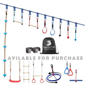 sportstrail Ninja Warrior Obstacle Course for Kids 50' Slackline Kit, Jungle Gym Monkey Bars Kit for Kids and Adults, Warrior Training Equipment, Gymnastic Bar, Gym Rings, Rope Knot, Monkey Bars