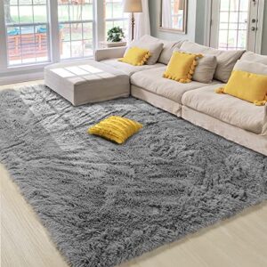 Amangel Ultra Soft Shag Area Rug Fluffy Carpet, 6' x 9', Indoor Modern Fuzzy Rugs for Living Room Bedroom, Large Plush Furry Rug for Kids Girls Boys Room Nursery Home Decor, Luxury Shaggy Rug, Grey